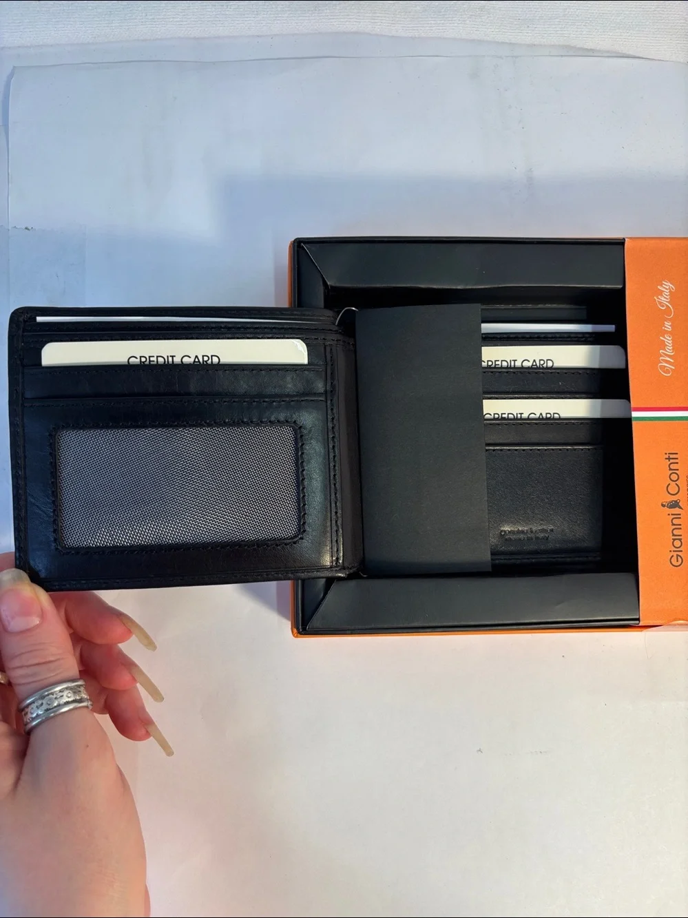 Gianni Conti Smooth Black Leather Wallet and Card Holder Set